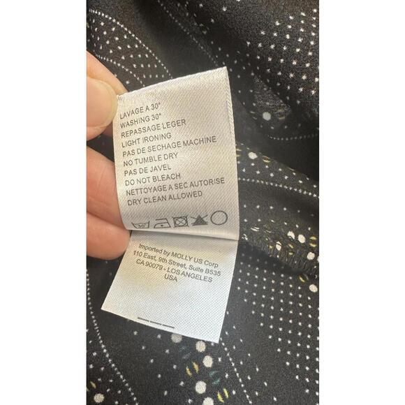 Molly Bracken Womans XS Midi A LineDress Short Sleeve Woven Peasant V Neck Black - Picture 9 of 9